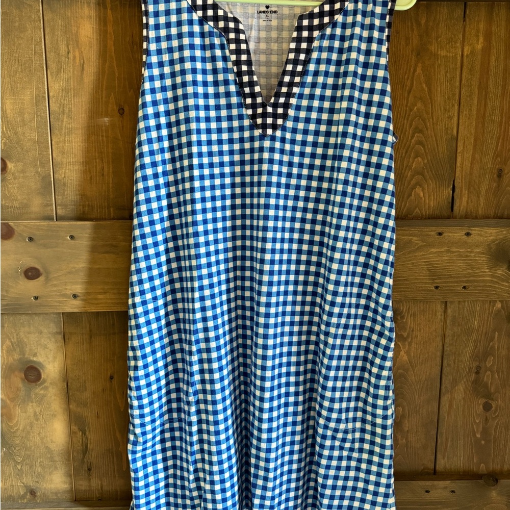 Lands’ End x Draper James Gingham Swim Cover Up Dress with Pockets Size XL